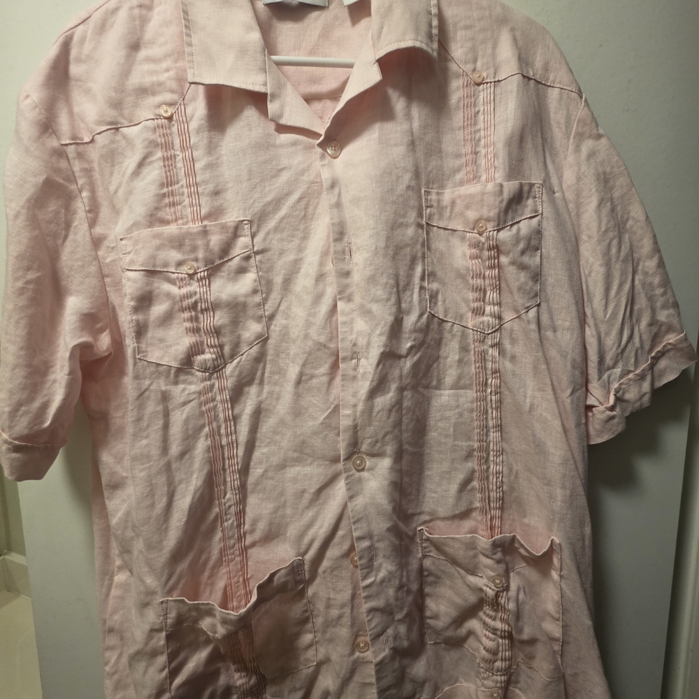 Cubavera Pink Linen Short Sleeve Shirt